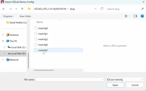 Browse to your EZCAD folder and select markcfg7