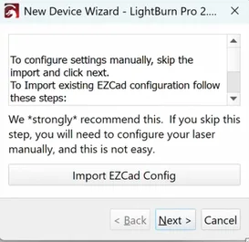 Click Import EZCAD Config