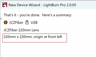 Set the correct working area size